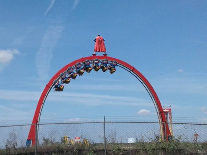 Superman Krypton Coaster Six Flags Fiesta Texas Loop from top of Quarry